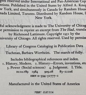 Four (4) Books Including The March of Folly by Barbara W. Tuchman 1st Edition 1984, The Story Of Mankind by Van Loon 1926, Molto Agitato by Johanna Fiedler,The Mayhem Behind the Music at the Metropolitan Opera and Harvard Song Book 1923