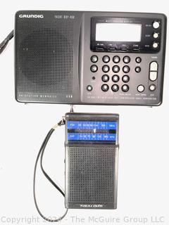 Two (2) Portable Radios Including REALISTIC & Grundig Yacht Boy YB. Clean Battery Cases  