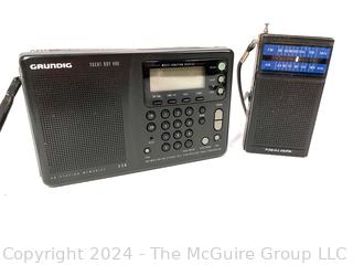 Two (2) Portable Radios Including REALISTIC & Grundig Yacht Boy YB. Clean Battery Cases  