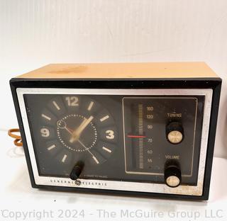 1952 GE Alarm Clock Radio Model 7-4725A Walnut Grain and Wall Barometer made in Germany