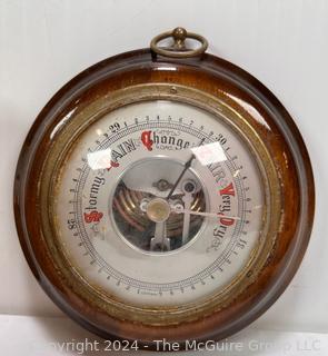 1952 GE Alarm Clock Radio Model 7-4725A Walnut Grain and Wall Barometer made in Germany