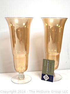 Two (2) Stemmed Peach Luster Glass Vases