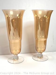 Two (2) Stemmed Peach Luster Glass Vases