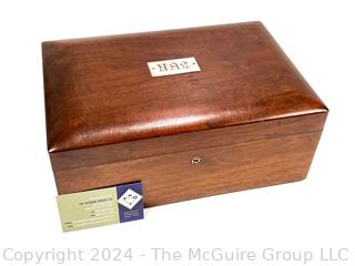 Wooden Humidor Box with Brass Monogram Plate.  11.5 x 7.5"