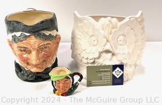 Two (2) Royal Doulton Toby Mugs - Sairey Gamp and Granny - and Owl Planter