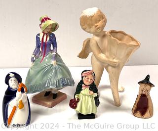 Five (5) Porcelain Figurines Including Royal Doulton Pantalettes & Sairey Gamp 