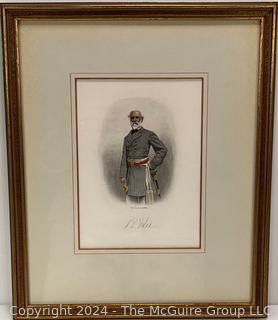 Framed Under Glass of Colored Engraving of General Robert E. Lee. 12 x 15"