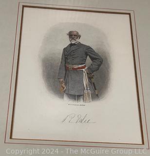 Framed Under Glass of Colored Engraving of General Robert E. Lee. 12 x 15"