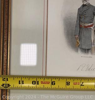 Framed Under Glass of Colored Engraving of General Robert E. Lee. 12 x 15"