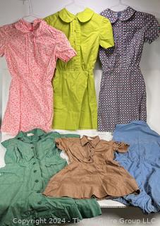 Six (6) Vintage Girl's Dresses and Uniforms Including Brownie, Girl Scout and Gym