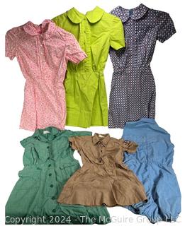 Six (6) Vintage Girl's Dresses and Uniforms Including Brownie, Girl Scout and Gym