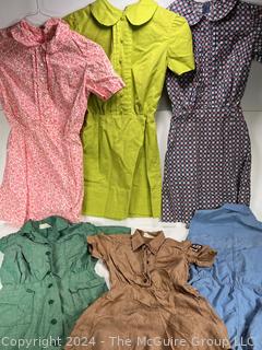 Six (6) Vintage Girl's Dresses and Uniforms Including Brownie, Girl Scout and Gym