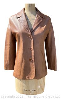 Woman's Brown Vera Pelle Leather Jacket Made in Italy, Size 44 Small