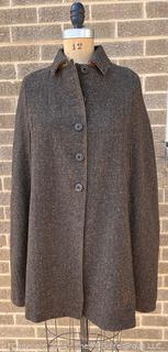 Woman's Reversible Brown Gabardine and Tweed Wool Cape.