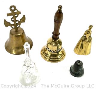 Five (5) Brass and Glass Hand Bells