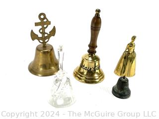 Five (5) Brass and Glass Hand Bells