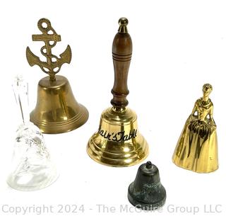 Five (5) Brass and Glass Hand Bells