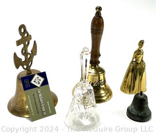 Five (5) Brass and Glass Hand Bells