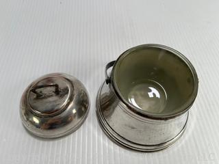 Small Lidded Pot with Insert and Bail Handle, Stamped WA, Made In England