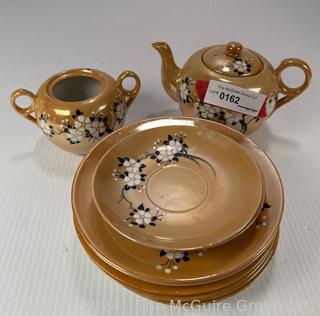 Peach Lusterware Tea Set in Cherry Blossom Pattern, Japan