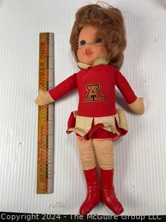 Arkansas Razorbacks Cheerleader Talking Pull String Doll by Mattel, 1970. Measures 12"