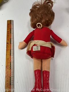 Arkansas Razorbacks Cheerleader Talking Pull String Doll by Mattel, 1970. Measures 12"