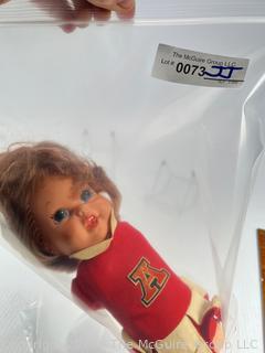 Arkansas Razorbacks Cheerleader Talking Pull String Doll by Mattel, 1970. Measures 12"