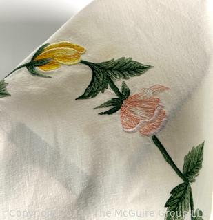 White Embroidered Tablecloth. Some Discoloration.  60 x 80"  