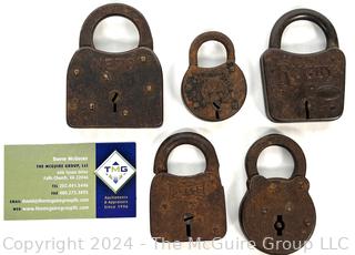 Five (5) Padlocks by Rugby, Reese, Excelsior, Nero & Bulldog 