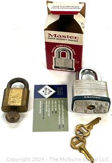 Two (2) Padlocks with Keys, Yale and Master Lock with Box