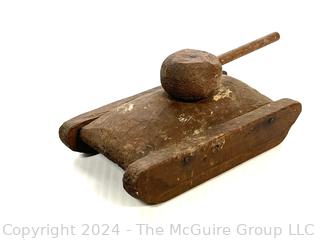 Folk Art Wooden Toy Tank.  Measures 10" Long x 6" Wide x 5" Tall