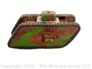 Hand-made Wood and Metal Trench Folk Art Toy Model of WWI Tank