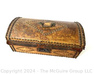 18th C Antique Deer Skin Studded Stagecoach Trunk with Dome Lid. 9 x 9 x 18"