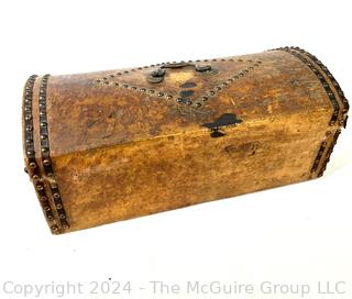 18th C Antique Deer Skin Studded Stagecoach Trunk with Dome Lid. 9 x 9 x 18"