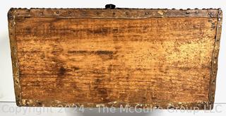 18th C Antique Deer Skin Studded Stagecoach Trunk with Dome Lid. 9 x 9 x 18"