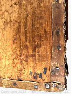 18th C Antique Deer Skin Studded Stagecoach Trunk with Dome Lid. 9 x 9 x 18"