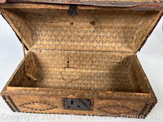 18th C Antique Deer Skin Studded Stagecoach Trunk with Dome Lid. 9 x 9 x 18"