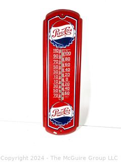 1960s Pepsi Cola Soda Bottle Cap Metal Advertising Wall Thermometer Sign. Works. Measures 8 x 25"