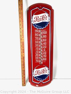 1960s Pepsi Cola Soda Bottle Cap Metal Advertising Wall Thermometer Sign. Works. Measures 8 x 25"