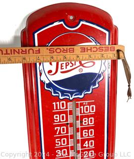 1960s Pepsi Cola Soda Bottle Cap Metal Advertising Wall Thermometer Sign. Works. Measures 8 x 25"