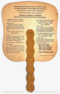 1960's Smokey The Bear Hand Fan. Smokey's Commandments with Biblical References - Virginia Department of Forestry 