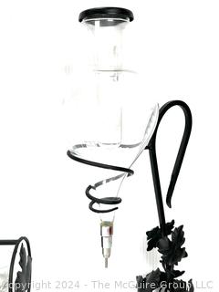 Wrought Iron & Glass Wine Aerator Dispenser with Six (6) Hand Blown Stemmed Wine Goblets wth Carrier