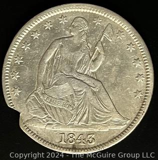 1843 Seated Liberty Half-Dollar Silver Coin