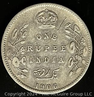 1907 British Colony (India) Edward VII One Rupee Silver Coin