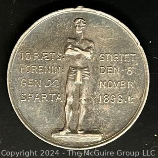 Danish Sports Silver Medal "Sports Union SPARTA" 1898. Possibly Second Place in Boxing 3-9-24