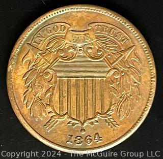 1864 US Two Cent Shield Coin