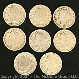 Lot of Eight (8) Liberty Head "V" Nickel US Coins  