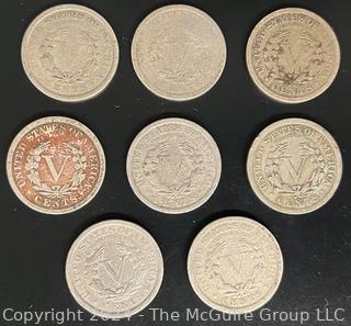 Lot of Eight (8) Liberty Head "V" Nickel US Coins  