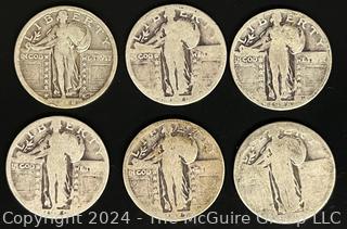 Six US Standing Liberty Quarter Dollar Coins