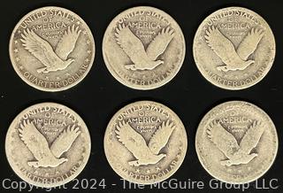 Six US Standing Liberty Quarter Dollar Coins